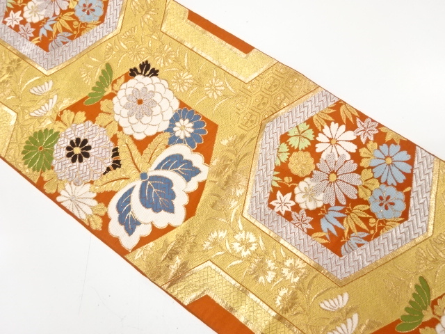 JAPANESE KIMONO / ANTIQUE FUKURO OBI / WOVEN PAULOWNIA & KIKU